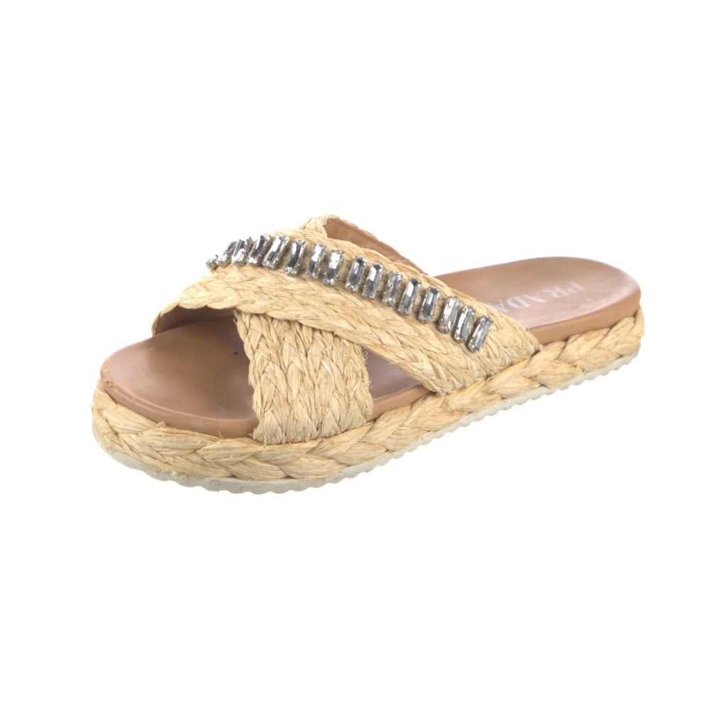 VERY GOOD CONDITION!!! Prada Cream and Silver Espadrilles with Bohemian Flair